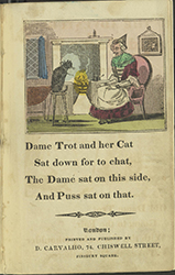 Dame Trot and her cat sitting and talking