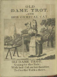 Dame Trot walking to the fair with her cat on her shoulder