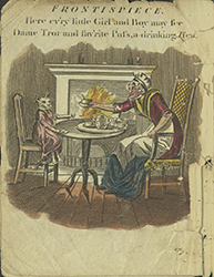 Dame Trot and her cat sit by the fire and have tea