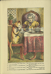 Dame Trot and her cat have tea