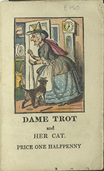 Dame Trot and her cat looking at shelves
