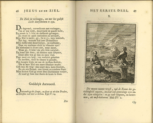 Goddelyk antwoord, from Luiken's Jezus en de Ziel, classicizing illustrations