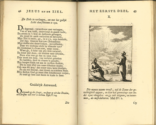 Goddelyk antwoord, from Luiken's Jezus en de Ziel, Dutch illustrations