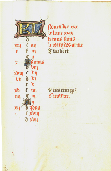 Lawrence Hours, Calendar