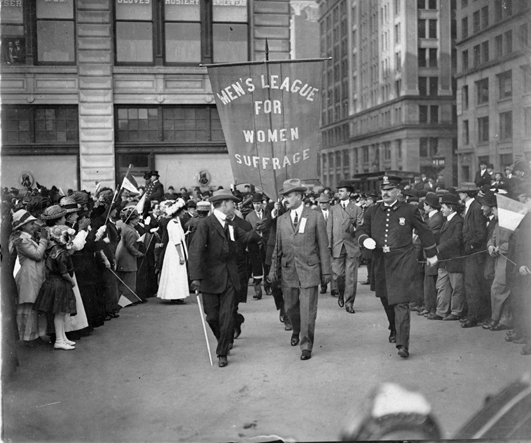 Men's League for Women's Suffrage representatives marching