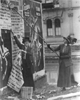 Miss Louise Hall with brush and Miss Susan FitzGerald assisting bill posting in Cincinnati, 1917.  Library of Congress, Prints and Photographs Division