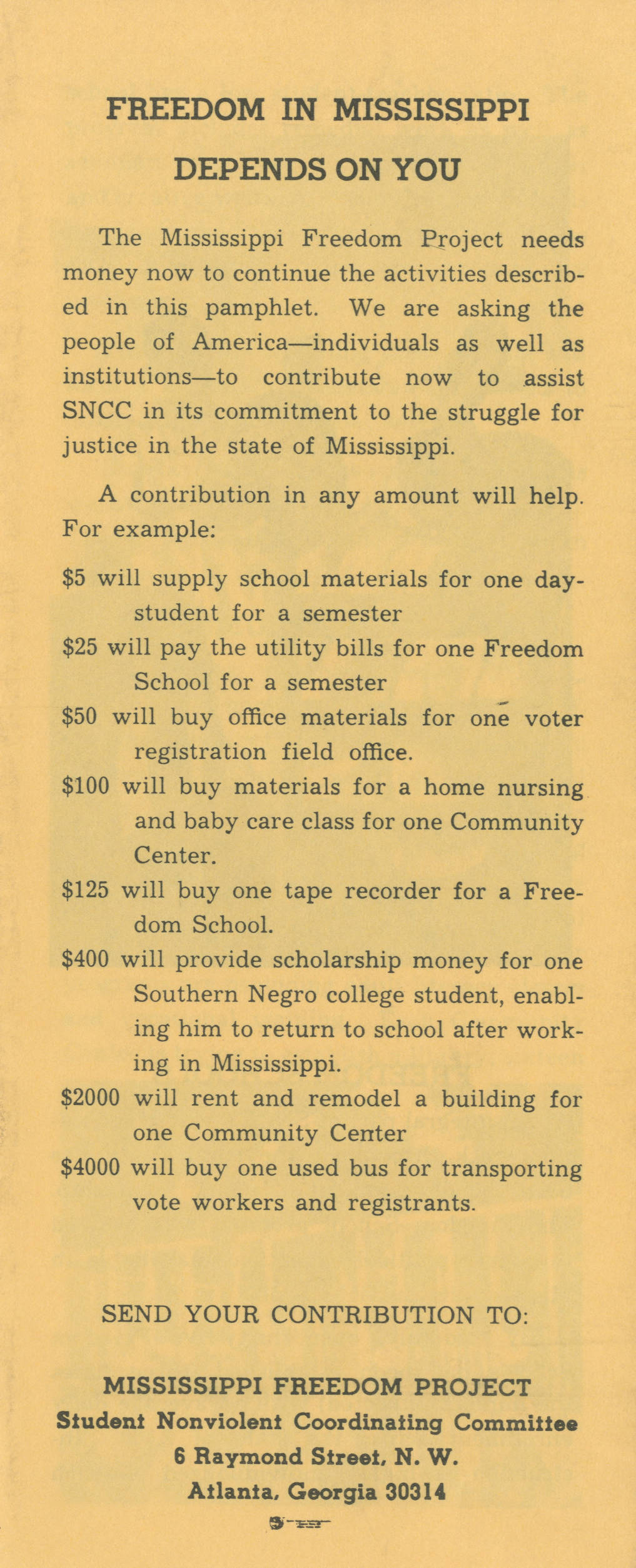 Page 4 of the Mississippi Freedom Project Pamphlet